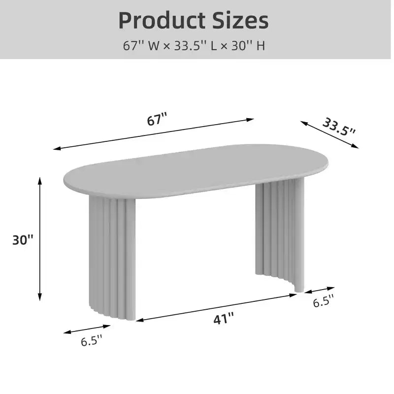 PexFix 67 Oval Dining Table for 4-6 with Arc-Shaped Edge Top and Stripes Base Modern Farmhouse Kitchen Table for Living Room Dining Room Black