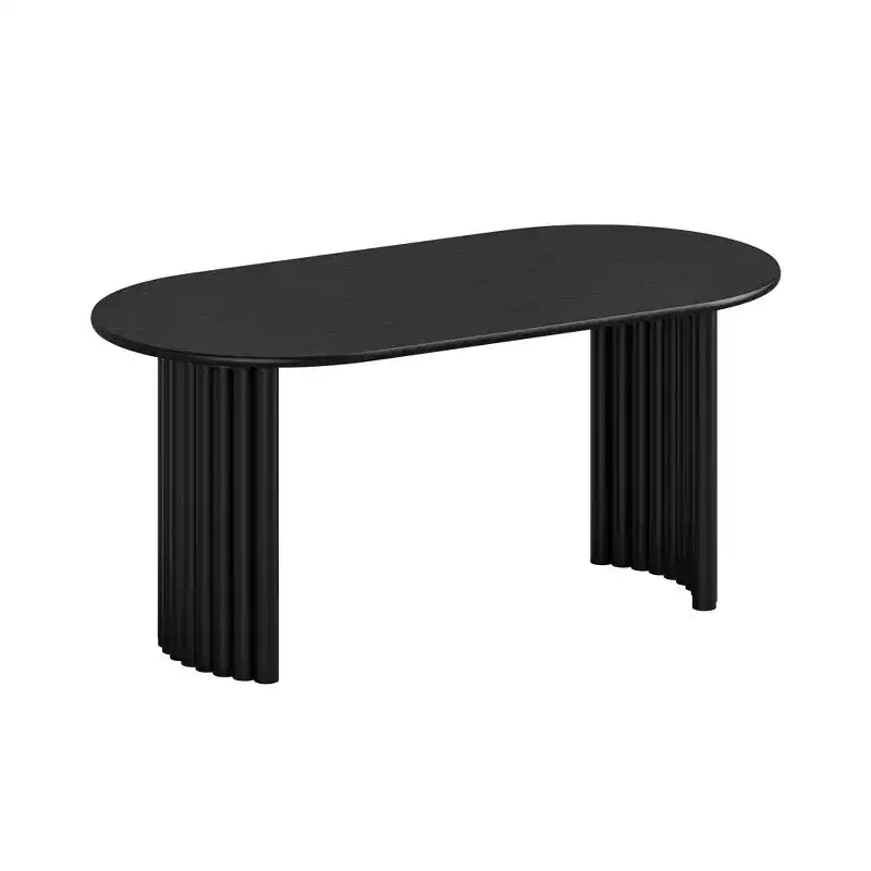PexFix 67 Oval Dining Table for 4-6 with Arc-Shaped Edge Top and Stripes Base Modern Farmhouse Kitchen Table for Living Room Dining Room Black