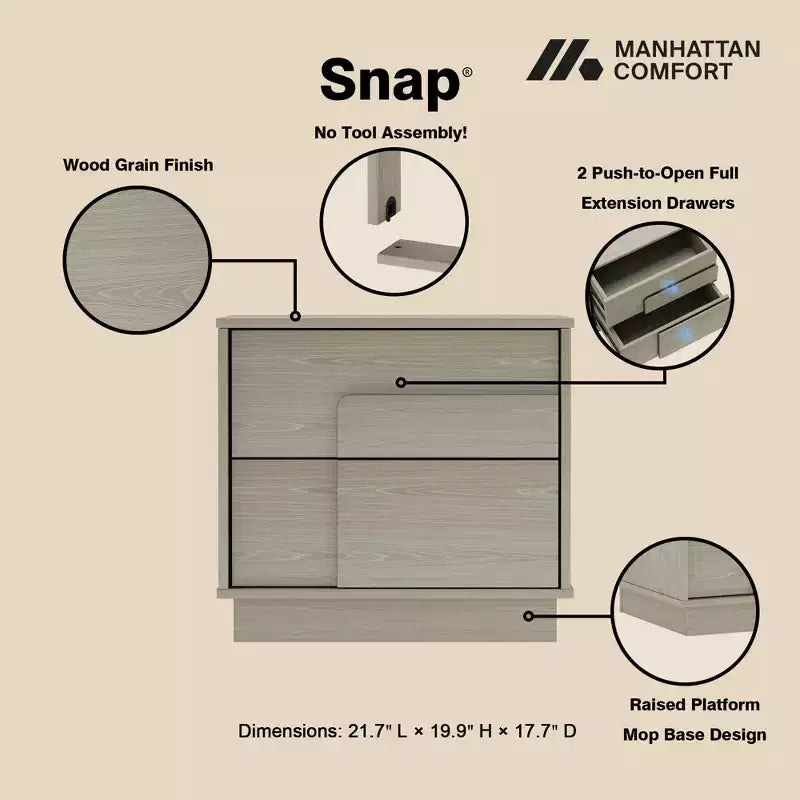 GDFStudio Horiz Modern 2-Drawer Nightstand