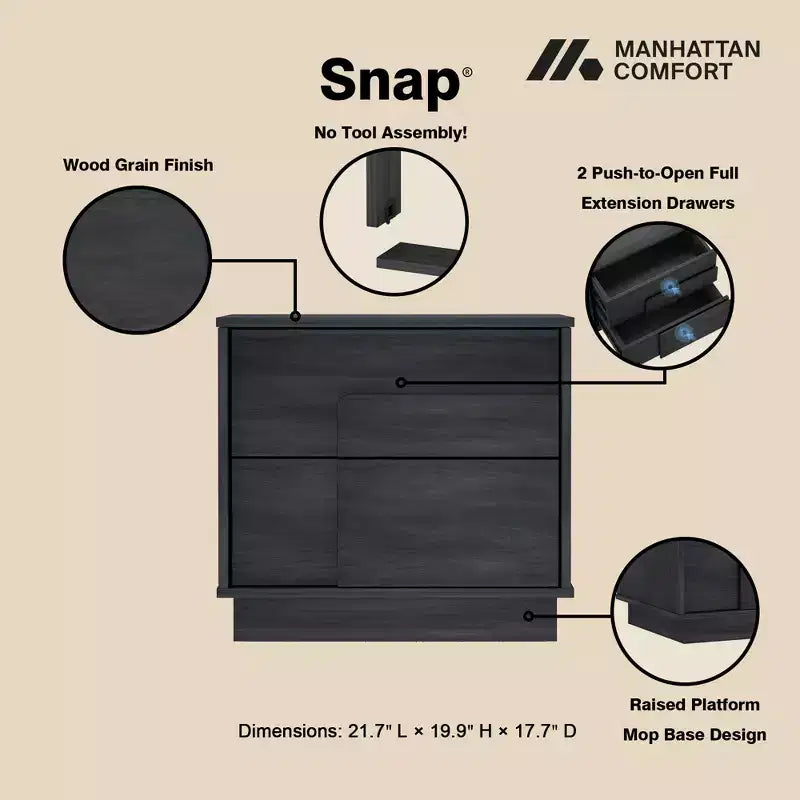 GDFStudio Horiz Modern 2-Drawer Nightstand
