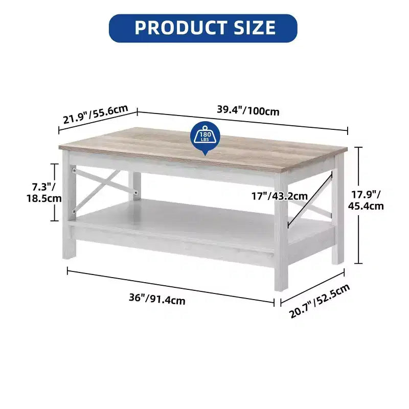 Coffee Table With Storage Shelf For Living Room,Modern Industrial Coffee Tables With 2-Tier Thicker Legs,Wood Accent Cocktail Center Coffee Table
