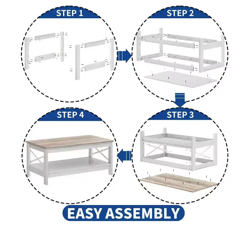 Coffee Table With Storage Shelf For Living Room,Modern Industrial Coffee Tables With 2-Tier Thicker Legs,Wood Accent Cocktail Center Coffee Table