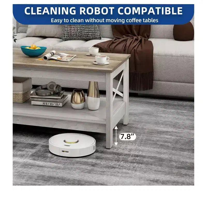 Coffee Table With Storage Shelf For Living Room,Modern Industrial Coffee Tables With 2-Tier Thicker Legs,Wood Accent Cocktail Center Coffee Table