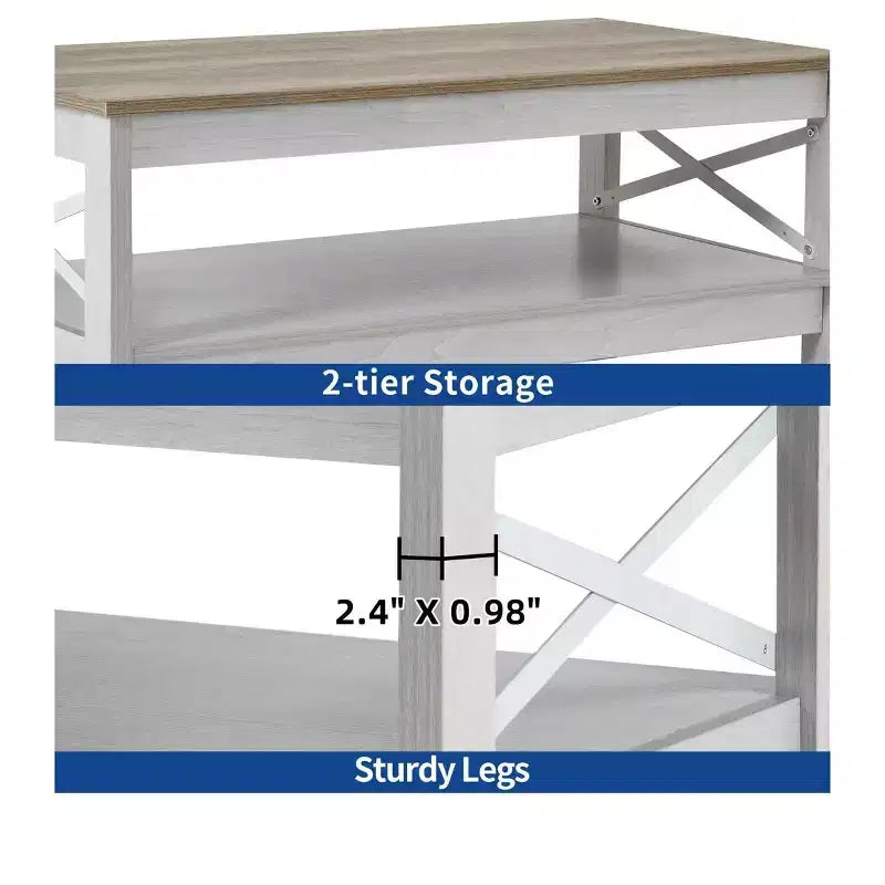 Coffee Table With Storage Shelf For Living Room,Modern Industrial Coffee Tables With 2-Tier Thicker Legs,Wood Accent Cocktail Center Coffee Table