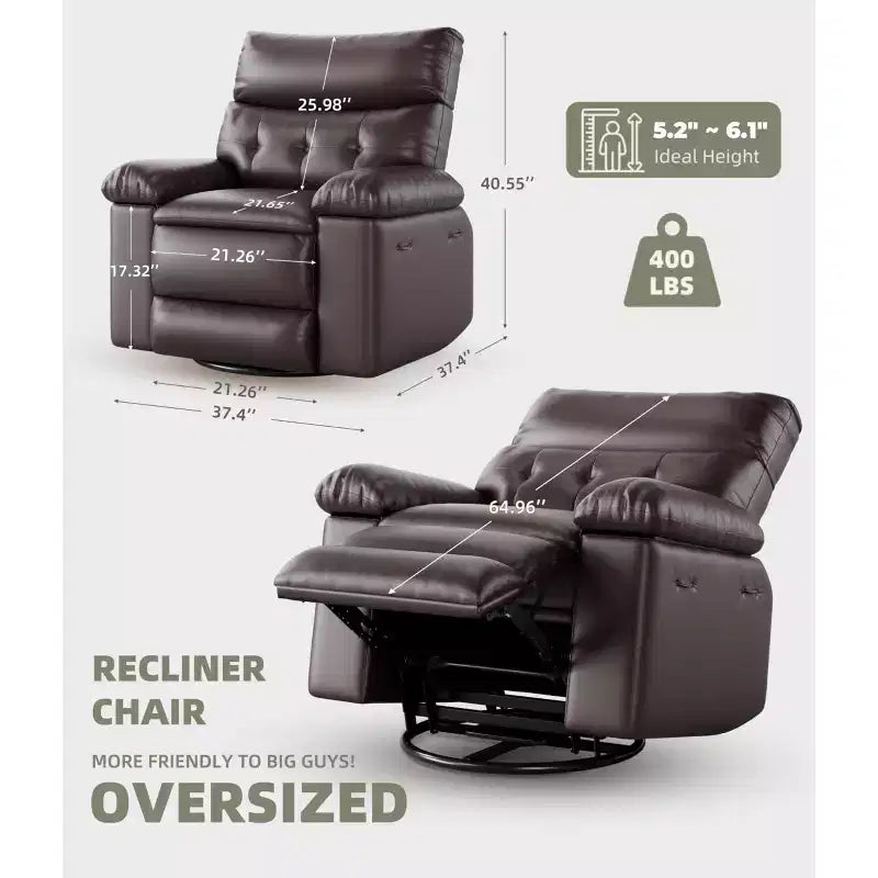 Oversized Faux Leather Power Rocker Swivel Recliner Chair - Heat and Massage, Upholstered Padded Electric Reclining Single Sofa for Adults