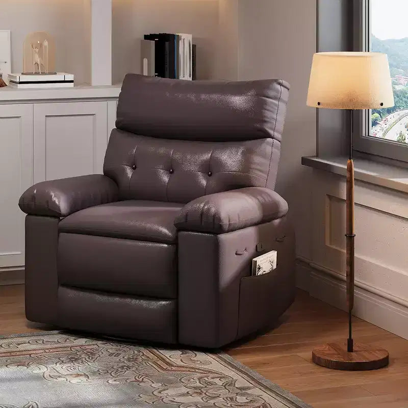 Oversized Faux Leather Power Rocker Swivel Recliner Chair - Heat and Massage, Upholstered Padded Electric Reclining Single Sofa for Adults