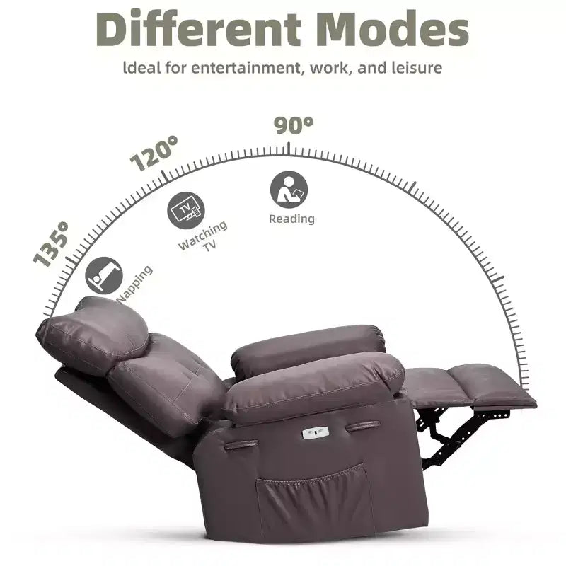 Oversized Faux Leather Power Rocker Swivel Recliner Chair - Heat and Massage, Upholstered Padded Electric Reclining Single Sofa for Adults