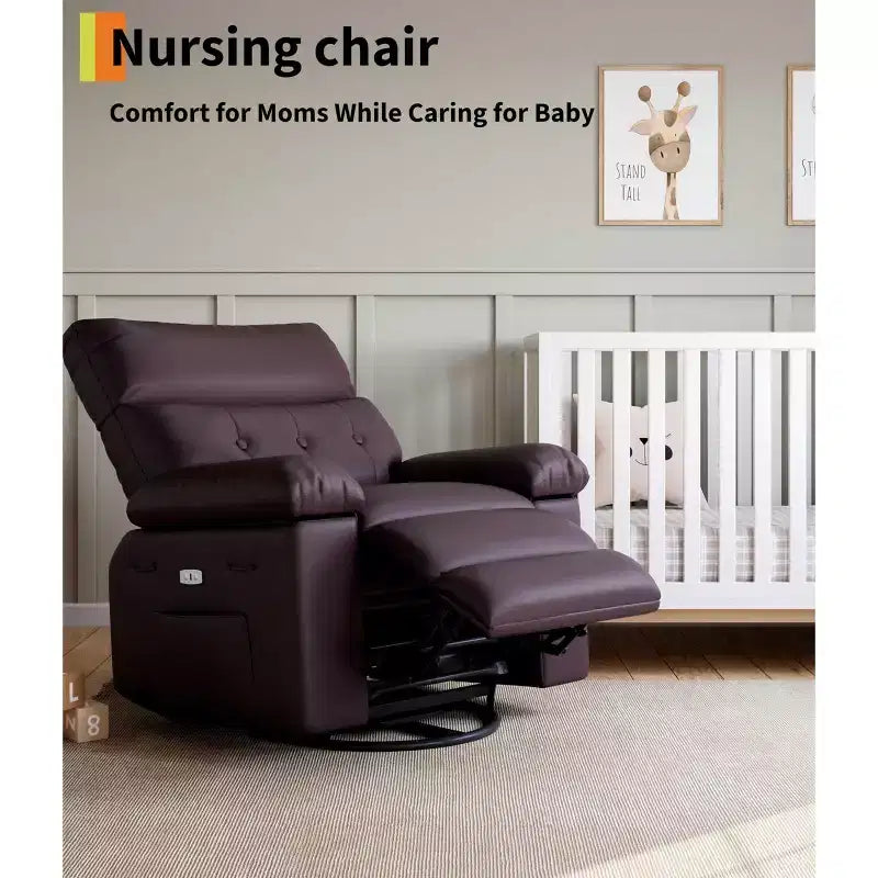 Oversized Faux Leather Power Rocker Swivel Recliner Chair - Heat and Massage, Upholstered Padded Electric Reclining Single Sofa for Adults