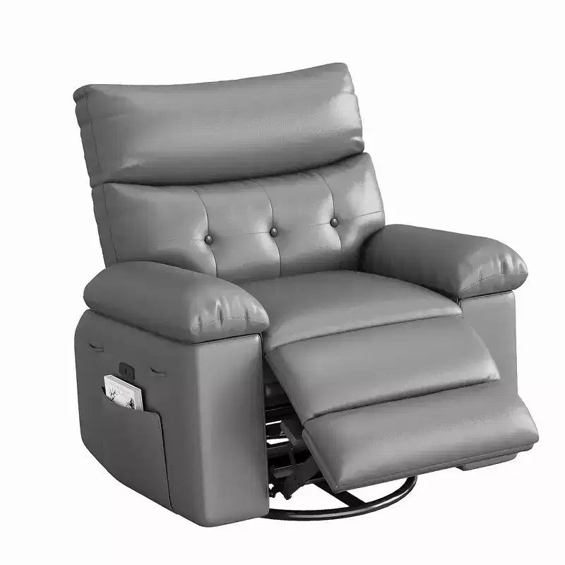 Oversized Faux Leather Power Rocker Swivel Recliner Chair - Heat and Massage, Upholstered Padded Electric Reclining Single Sofa for Adults