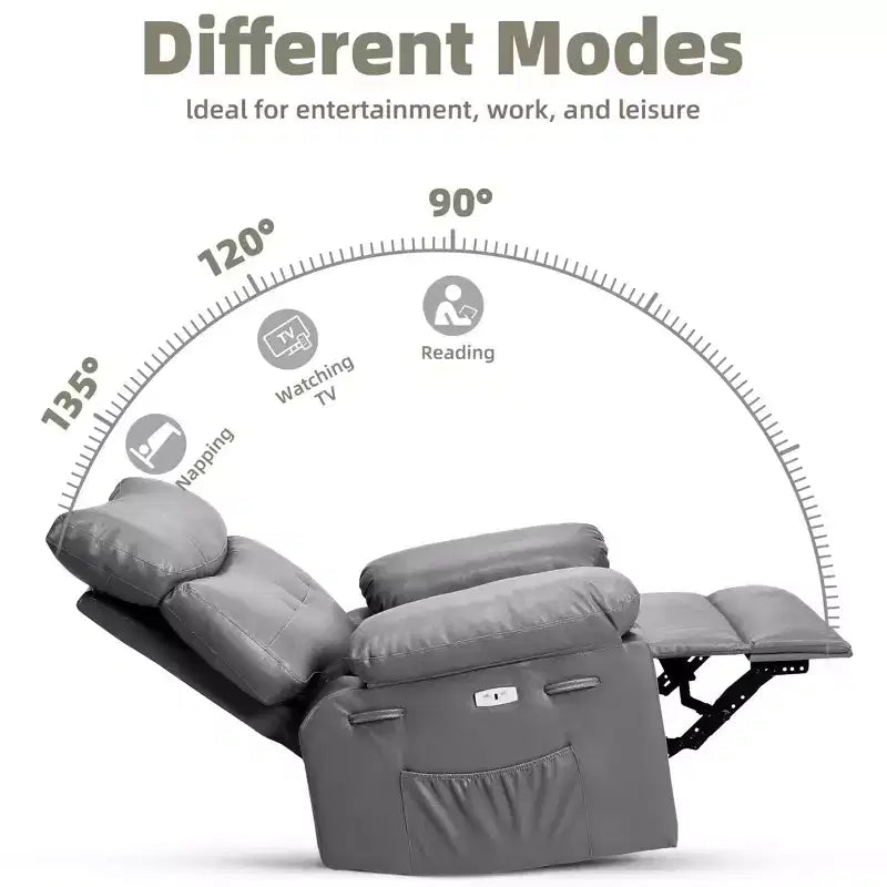 Oversized Faux Leather Power Rocker Swivel Recliner Chair - Heat and Massage, Upholstered Padded Electric Reclining Single Sofa for Adults