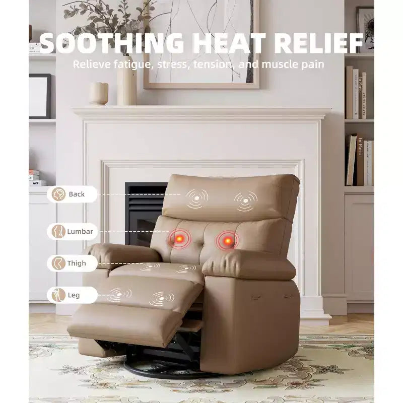 Oversized Faux Leather Power Rocker Swivel Recliner Chair - Heat and Massage, Upholstered Padded Electric Reclining Single Sofa for Adults