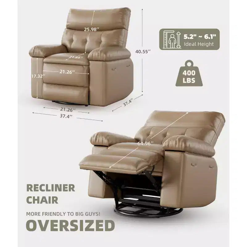 Oversized Faux Leather Power Rocker Swivel Recliner Chair - Heat and Massage, Upholstered Padded Electric Reclining Single Sofa for Adults