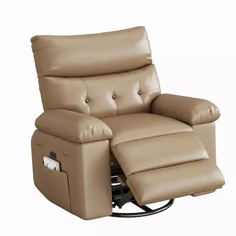 Oversized Faux Leather Power Rocker Swivel Recliner Chair - Heat and Massage, Upholstered Padded Electric Reclining Single Sofa for Adults