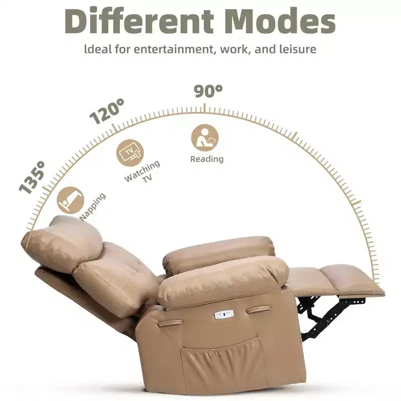 Oversized Faux Leather Power Rocker Swivel Recliner Chair - Heat and Massage, Upholstered Padded Electric Reclining Single Sofa for Adults