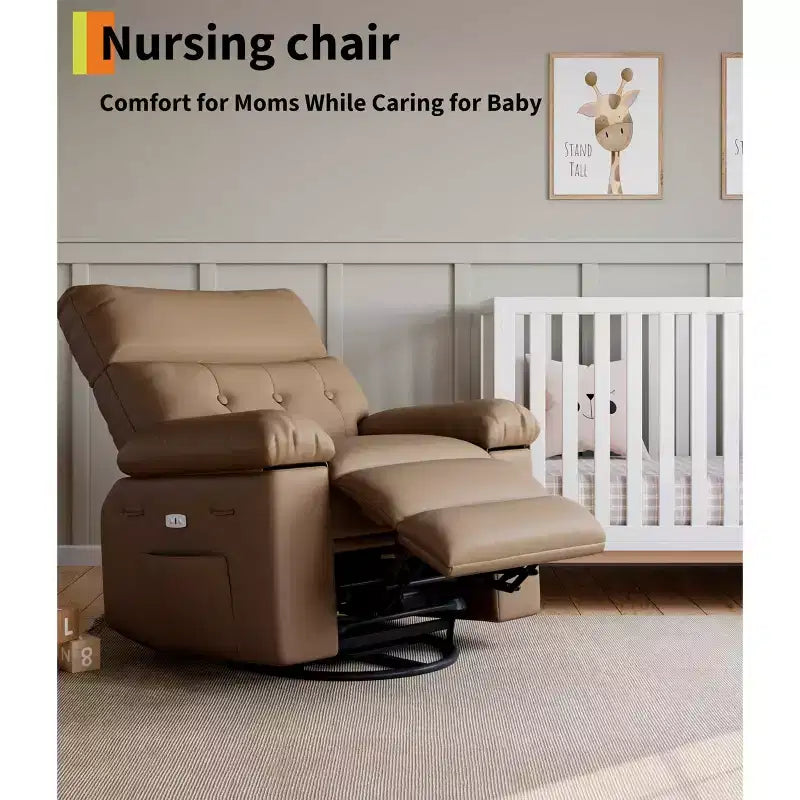 Oversized Faux Leather Power Rocker Swivel Recliner Chair - Heat and Massage, Upholstered Padded Electric Reclining Single Sofa for Adults