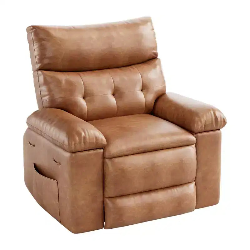 Oversized Faux Leather Power Rocker Swivel Recliner Chair - Heat and Massage, Upholstered Padded Electric Reclining Single Sofa for Adults