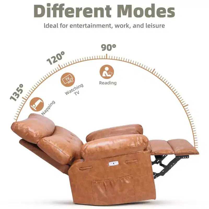 Oversized Faux Leather Power Rocker Swivel Recliner Chair - Heat and Massage, Upholstered Padded Electric Reclining Single Sofa for Adults