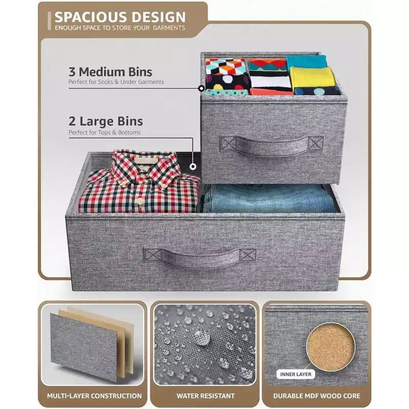 Sorbus 5 Drawers Dresser- Storage Unit with Steel Frame, Wood Top, Fabric Bins - for Bedroom, Closet, Office and more