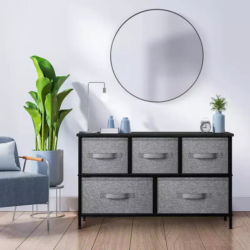 Sorbus 5 Drawers Dresser- Storage Unit with Steel Frame, Wood Top, Fabric Bins - for Bedroom, Closet, Office and more