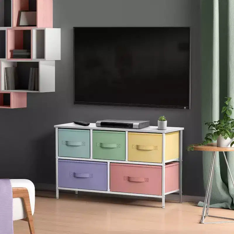 Sorbus 5 Drawers Dresser- Storage Unit with Steel Frame, Wood Top, Fabric Bins - for Bedroom, Closet, Office and more