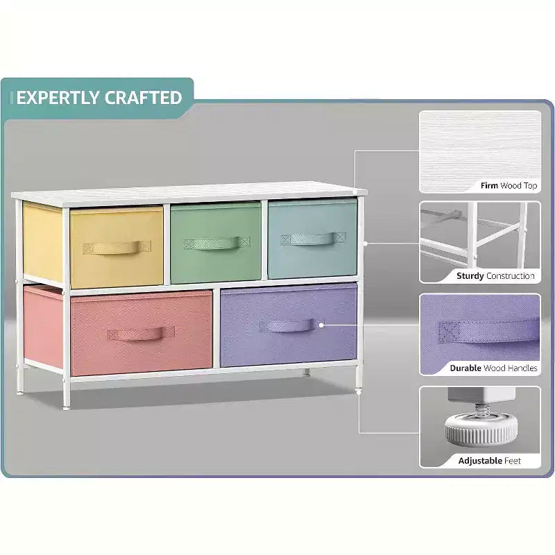 Sorbus 5 Drawers Dresser- Storage Unit with Steel Frame, Wood Top, Fabric Bins - for Bedroom, Closet, Office and more
