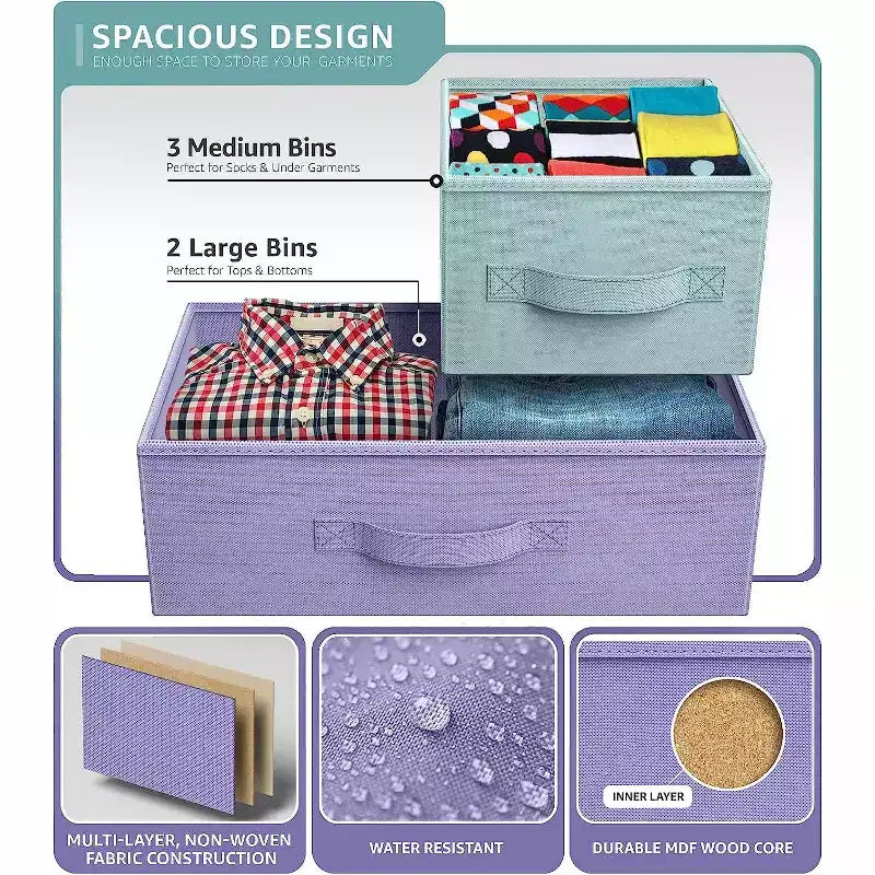 Sorbus 5 Drawers Dresser- Storage Unit with Steel Frame, Wood Top, Fabric Bins - for Bedroom, Closet, Office and more