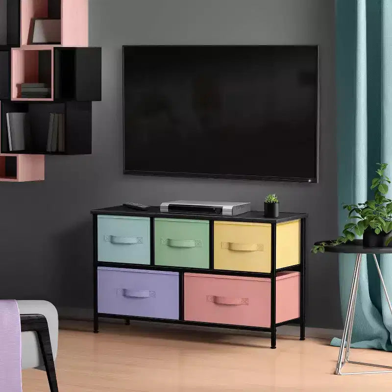 Sorbus 5 Drawers Dresser- Storage Unit with Steel Frame, Wood Top, Fabric Bins - for Bedroom, Closet, Office and more