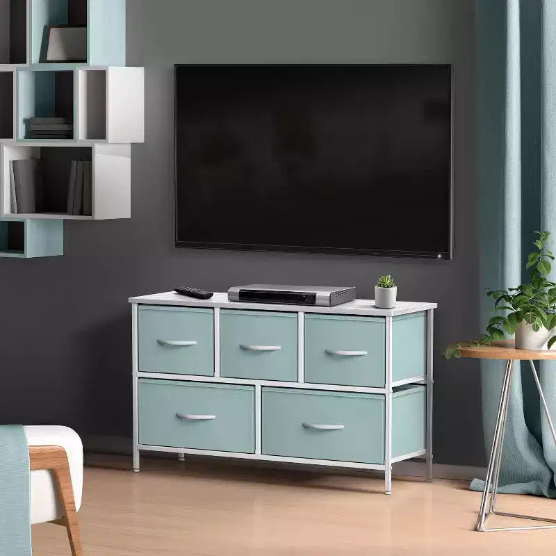 Sorbus 5 Drawers Dresser- Storage Unit with Steel Frame, Wood Top, Fabric Bins - for Bedroom, Closet, Office and more