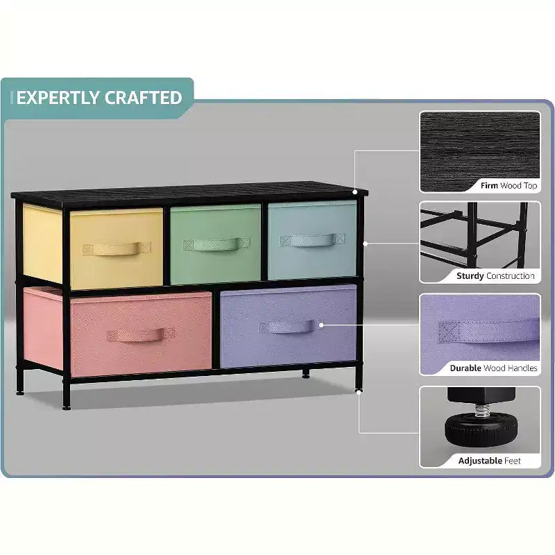 Sorbus 5 Drawers Dresser- Storage Unit with Steel Frame, Wood Top, Fabric Bins - for Bedroom, Closet, Office and more