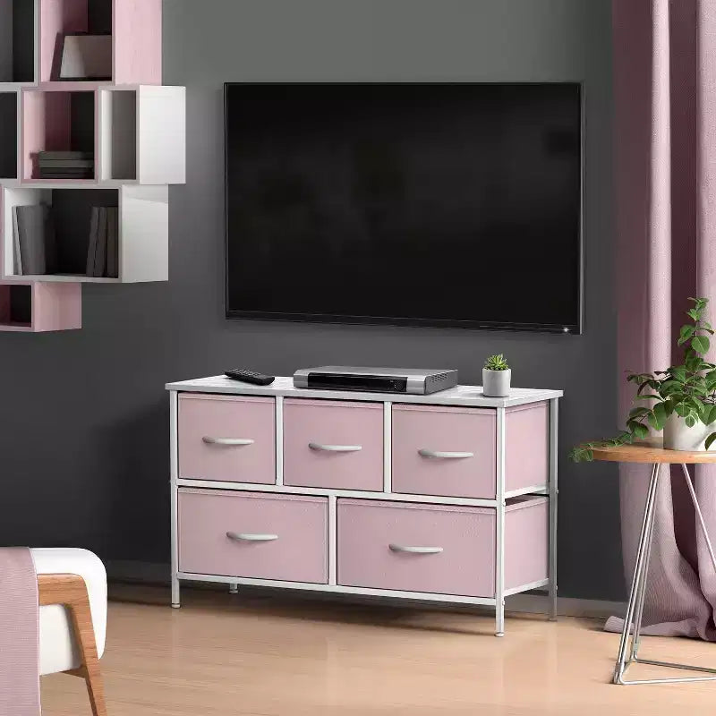 Sorbus 5 Drawers Dresser- Storage Unit with Steel Frame, Wood Top, Fabric Bins - for Bedroom, Closet, Office and more