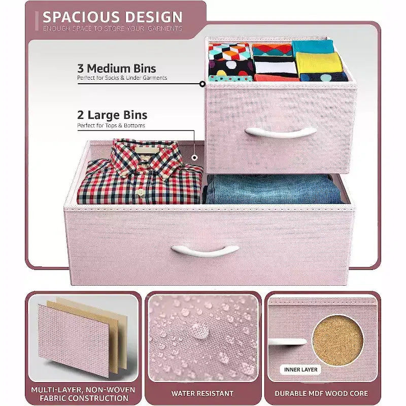Sorbus 5 Drawers Dresser- Storage Unit with Steel Frame, Wood Top, Fabric Bins - for Bedroom, Closet, Office and more