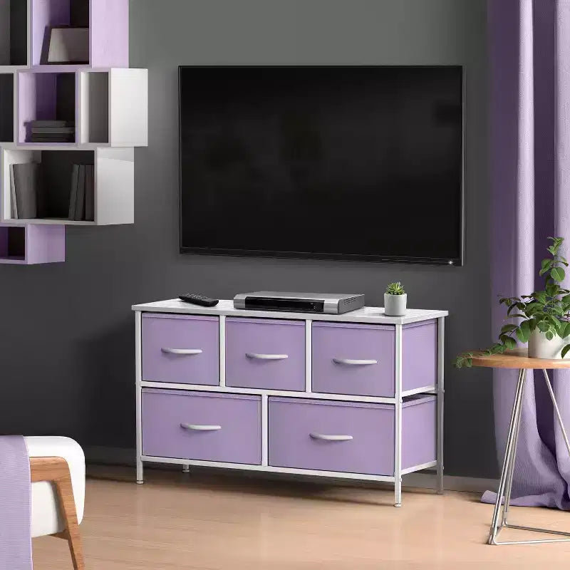 Sorbus 5 Drawers Dresser- Storage Unit with Steel Frame, Wood Top, Fabric Bins - for Bedroom, Closet, Office and more