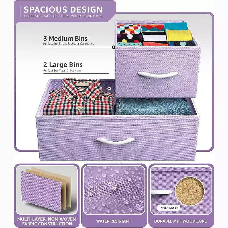 Sorbus 5 Drawers Dresser- Storage Unit with Steel Frame, Wood Top, Fabric Bins - for Bedroom, Closet, Office and more