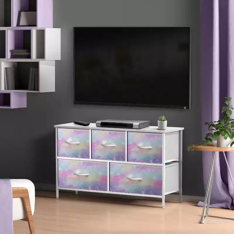 Sorbus 5 Drawers Dresser- Storage Unit with Steel Frame, Wood Top, Fabric Bins - for Bedroom, Closet, Office and more