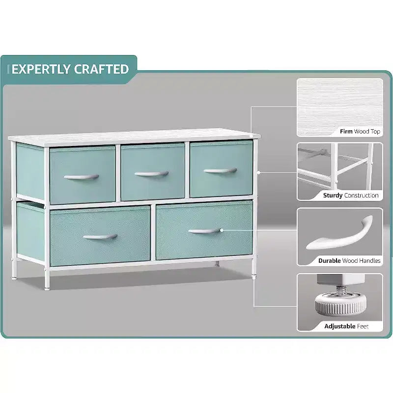 Sorbus 5 Drawers Dresser- Storage Unit with Steel Frame, Wood Top, Fabric Bins - for Bedroom, Closet, Office and more