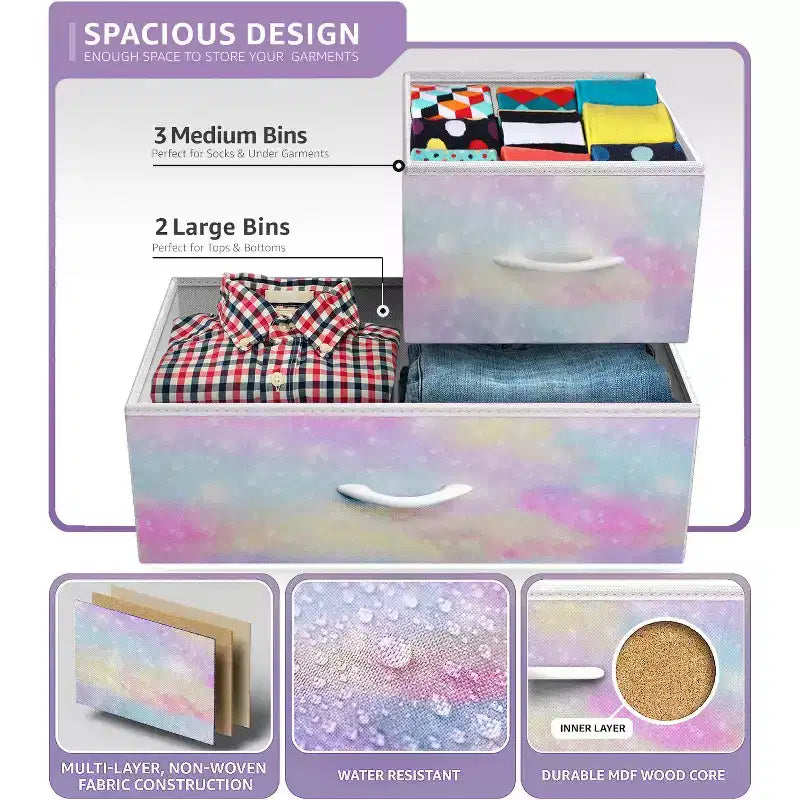 Sorbus 5 Drawers Dresser- Storage Unit with Steel Frame, Wood Top, Fabric Bins - for Bedroom, Closet, Office and more