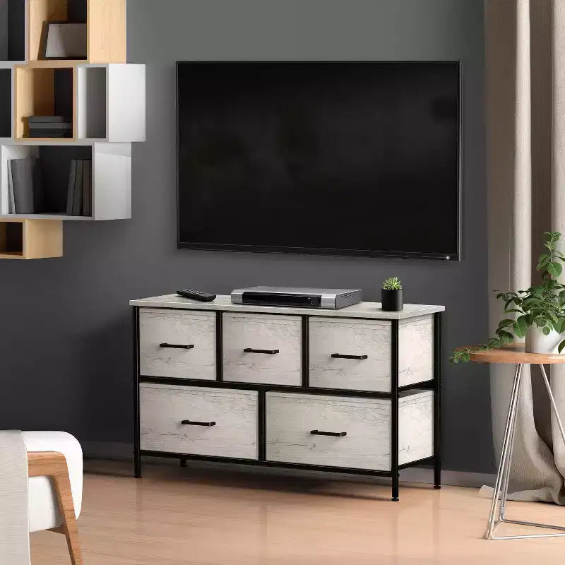 Sorbus 5 Drawers Dresser- Storage Unit with Steel Frame, Wood Top, Fabric Bins - for Bedroom, Closet, Office and more