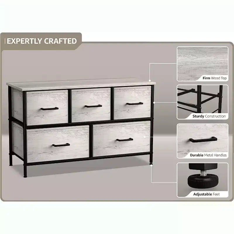 Sorbus 5 Drawers Dresser- Storage Unit with Steel Frame, Wood Top, Fabric Bins - for Bedroom, Closet, Office and more