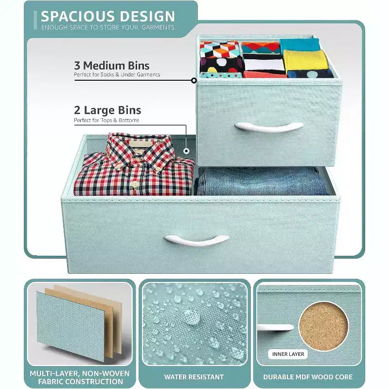 Sorbus 5 Drawers Dresser- Storage Unit with Steel Frame, Wood Top, Fabric Bins - for Bedroom, Closet, Office and more