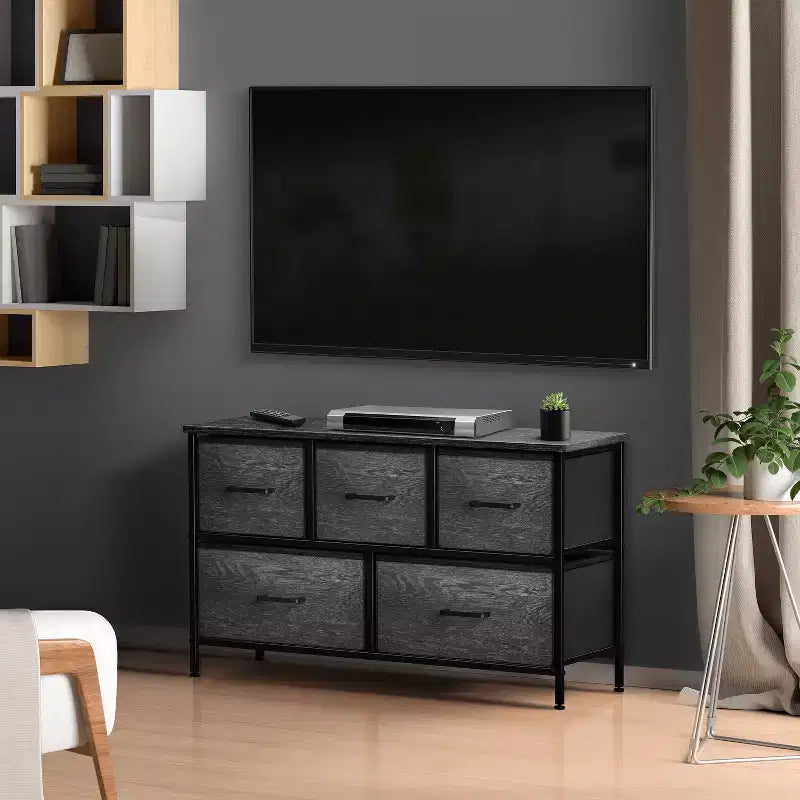 Sorbus 5 Drawers Dresser- Storage Unit with Steel Frame, Wood Top, Fabric Bins - for Bedroom, Closet, Office and more