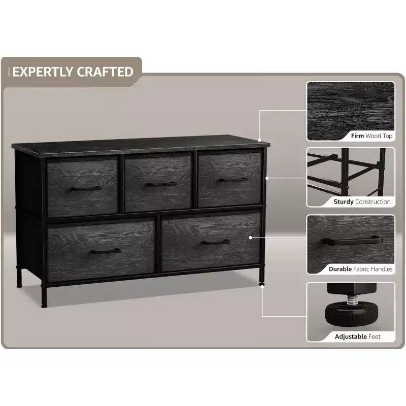 Sorbus 5 Drawers Dresser- Storage Unit with Steel Frame, Wood Top, Fabric Bins - for Bedroom, Closet, Office and more