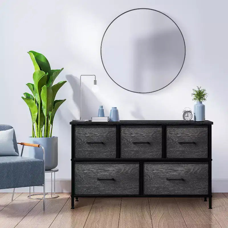 Sorbus 5 Drawers Dresser- Storage Unit with Steel Frame, Wood Top, Fabric Bins - for Bedroom, Closet, Office and more