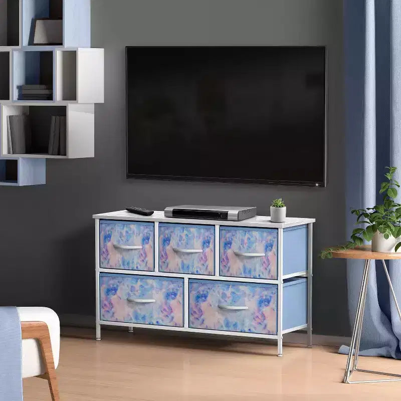 Sorbus 5 Drawers Dresser- Storage Unit with Steel Frame, Wood Top, Fabric Bins - for Bedroom, Closet, Office and more