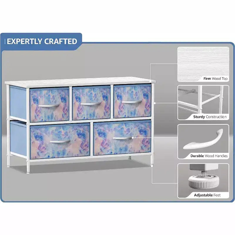 Sorbus 5 Drawers Dresser- Storage Unit with Steel Frame, Wood Top, Fabric Bins - for Bedroom, Closet, Office and more