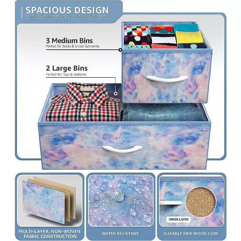 Sorbus 5 Drawers Dresser- Storage Unit with Steel Frame, Wood Top, Fabric Bins - for Bedroom, Closet, Office and more