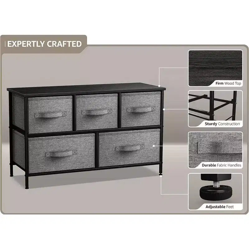 Sorbus 5 Drawers Dresser- Storage Unit with Steel Frame, Wood Top, Fabric Bins - for Bedroom, Closet, Office and more