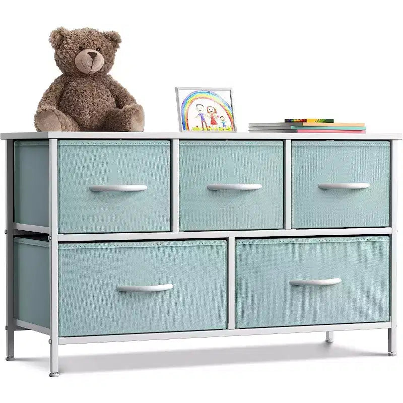 Sorbus 5 Drawers Dresser- Storage Unit with Steel Frame, Wood Top, Fabric Bins - for Bedroom, Closet, Office and more