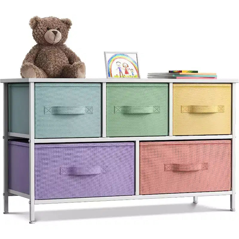 Sorbus 5 Drawers Dresser- Storage Unit with Steel Frame, Wood Top, Fabric Bins - for Bedroom, Closet, Office and more