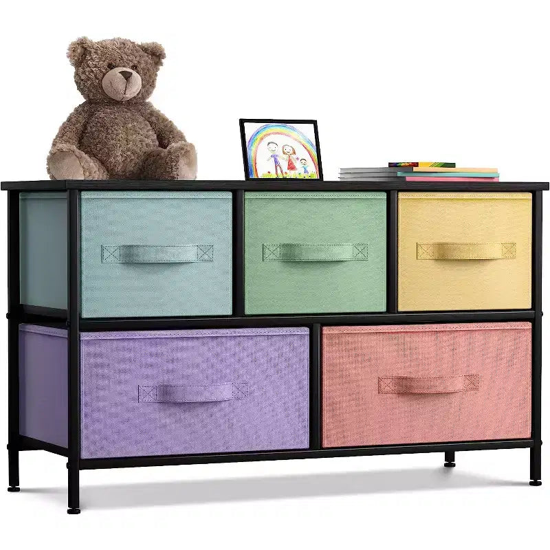 Sorbus 5 Drawers Dresser- Storage Unit with Steel Frame, Wood Top, Fabric Bins - for Bedroom, Closet, Office and more