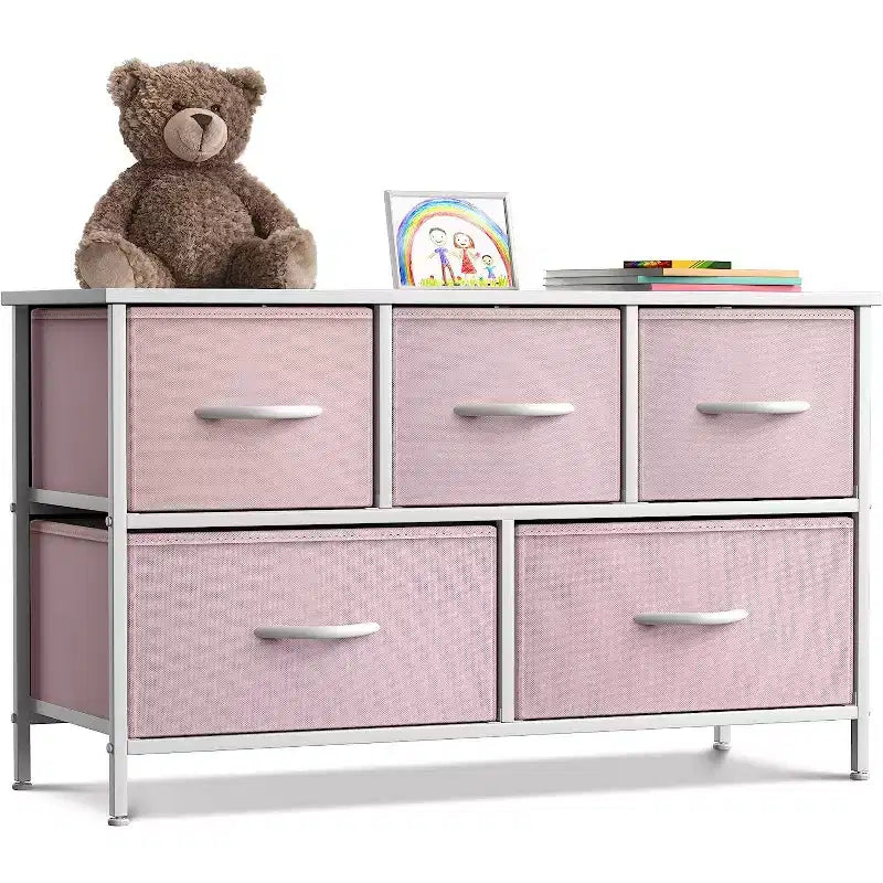 Sorbus 5 Drawers Dresser- Storage Unit with Steel Frame, Wood Top, Fabric Bins - for Bedroom, Closet, Office and more